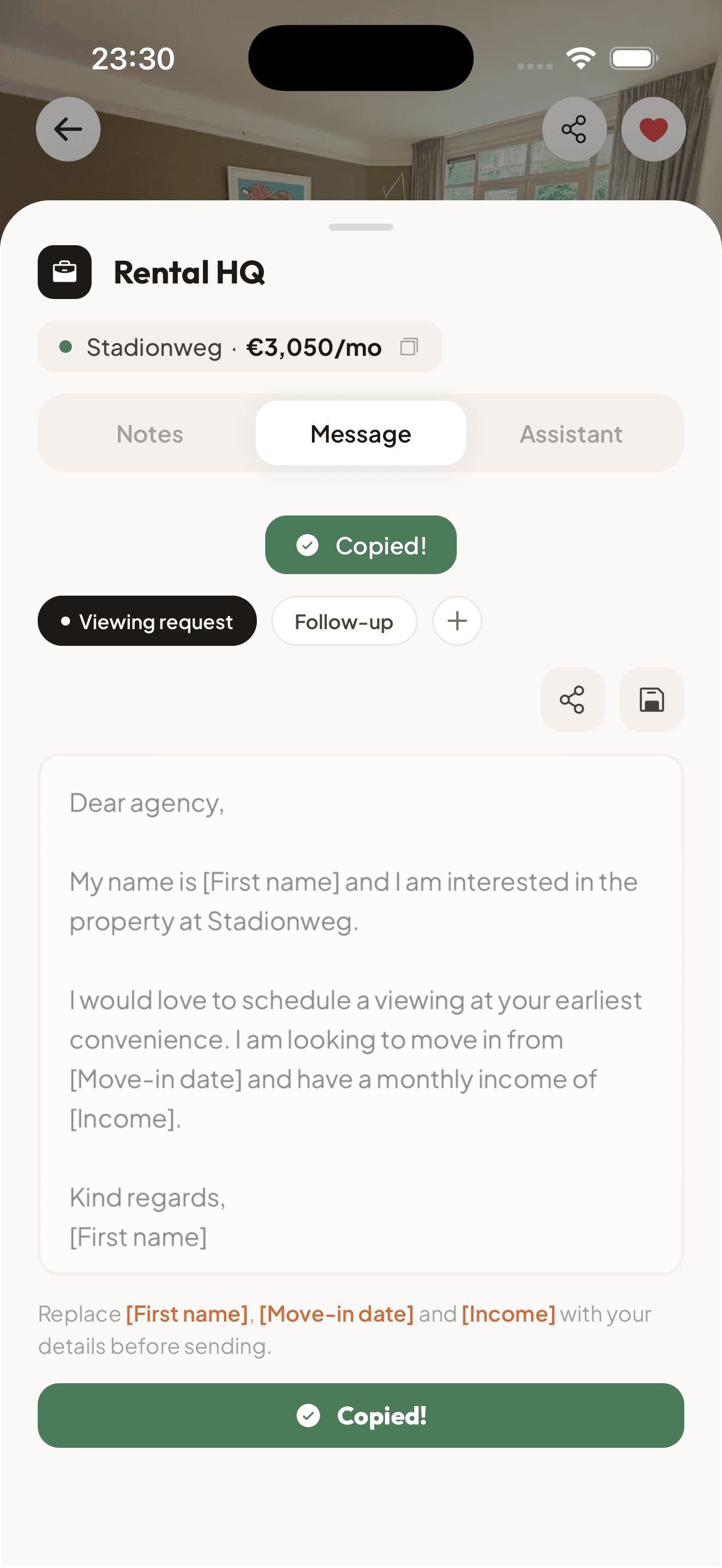 Rental HQ · Message